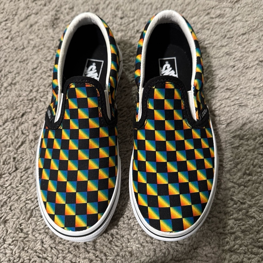 Kids Slip On Rainbow Checkered Vans Size 3